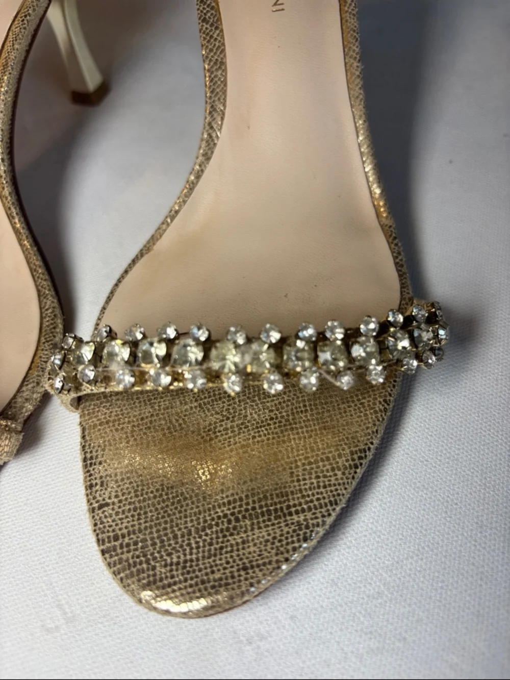 ANTONIO MELANI Gold Rhinestone Ankle-Strap Heels, size 7.5